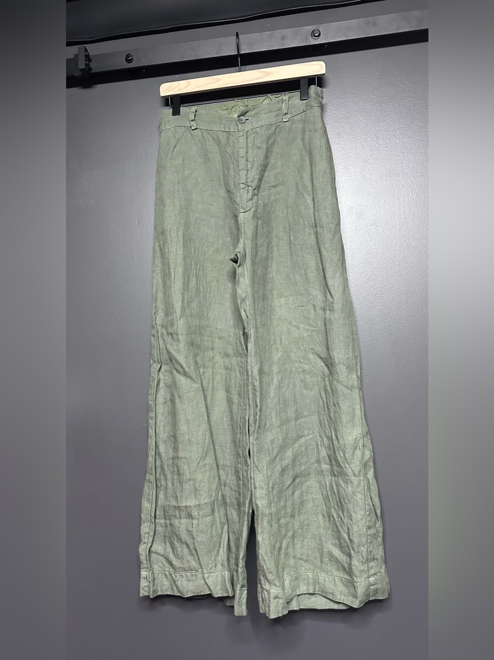 NWOT CP Shades Wide Leg Linen Pants Dark Olive Green S